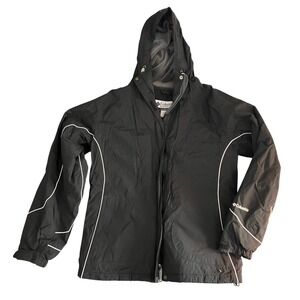 Columbia Womens Waterproof Rain Jacket Black White Piping Hooded Large
